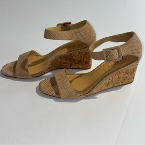 Talbots Shay Tan Taupe Faux Snakeskin Open Toe Wedge Cork Sandal Size 11 M